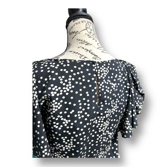 Armani Exchange S Black Beige Dress Ruffle Sleeves Polka Dot Elastic Waist Party - Picture 5 of 9